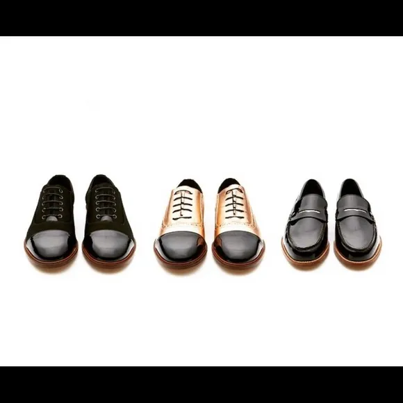 MEANDHER Black LULU OXFORD BROGUE STYLE Grosgrain with Patent Leather Toe Cap