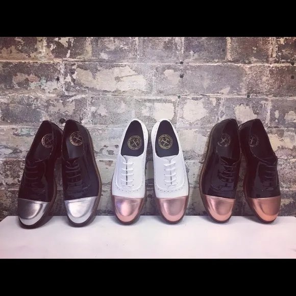 MEANDHER Black LULU OXFORD BROGUE STYLE Grosgrain with Patent Leather Toe Cap