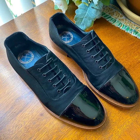 MEANDHER Black LULU OXFORD BROGUE STYLE Grosgrain with Patent Leather Toe Cap