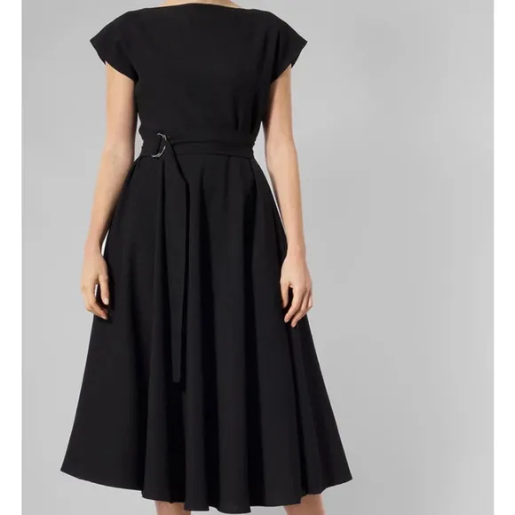 MEEM LABEL Stine Mido Dress Size Large Pockets Slip On Full Skirt LBD No Belt