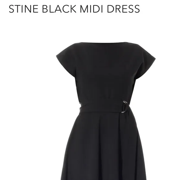 MEEM LABEL Stine Mido Dress Size Large Pockets Slip On Full Skirt LBD No Belt