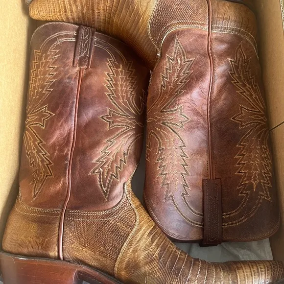 Men Lucchese 1883 N1004 old nugget/peanut lizard skin western boots size 10 D