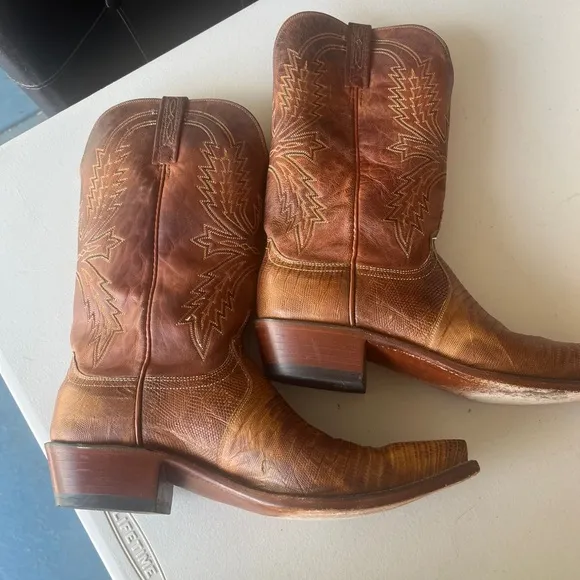 Men Lucchese 1883 N1004 old nugget/peanut lizard skin western boots size 10 D