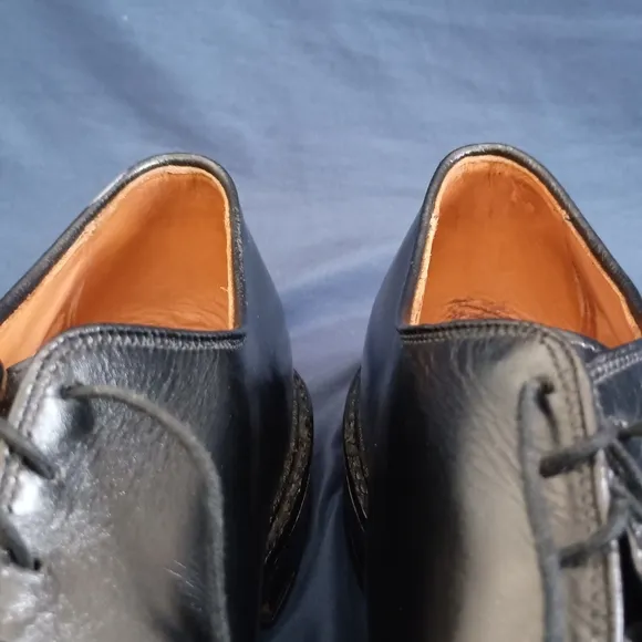 Mens Allen Edmonds Brentwood Black Leather Apron Toe Dress Shoes Made in USA