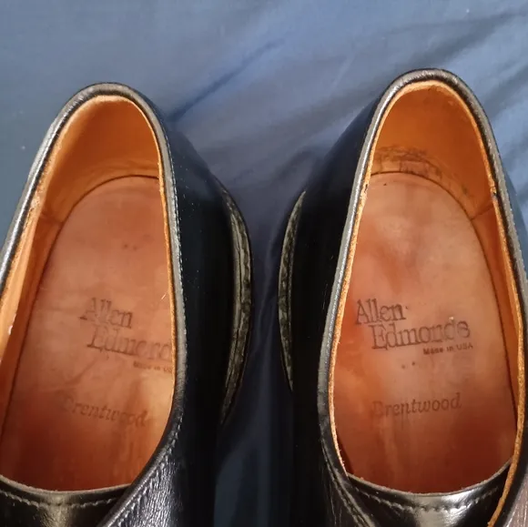 Mens Allen Edmonds Brentwood Black Leather Apron Toe Dress Shoes Made in USA