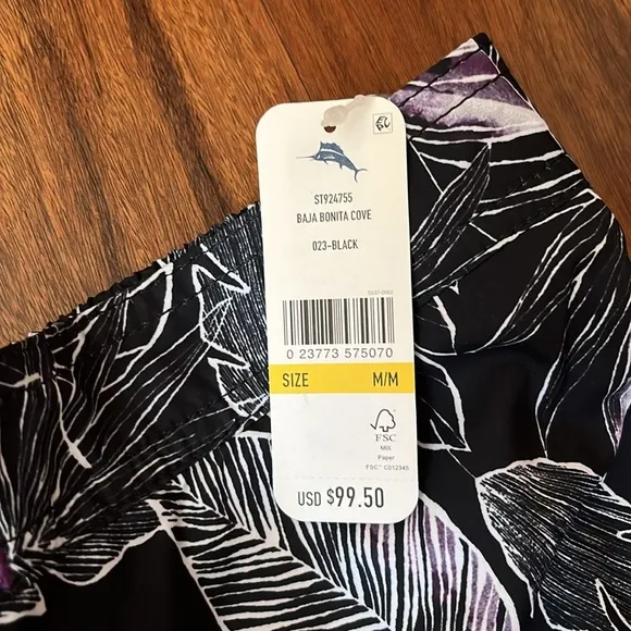 Men's Black Leaf Print Swim Shorts