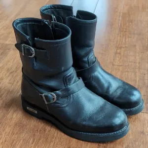 Mens Black Leather Ankle Boots with Buckle