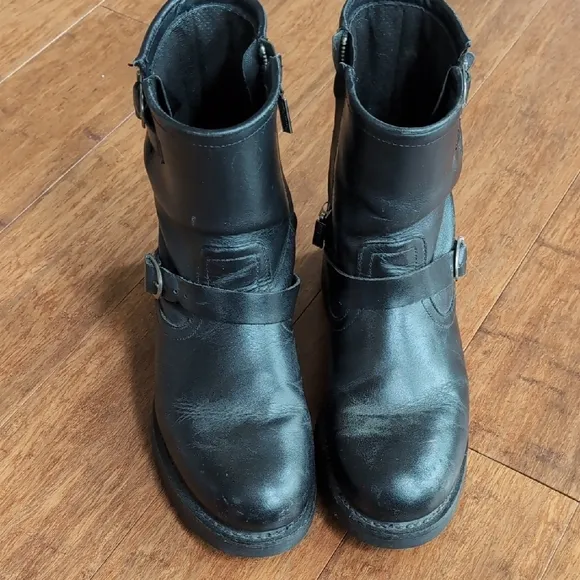 Mens Black Leather Ankle Boots with Buckle