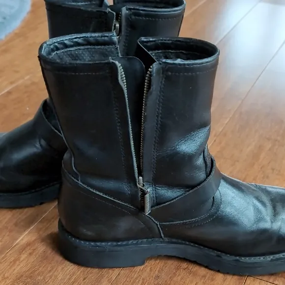 Mens Black Leather Ankle Boots with Buckle