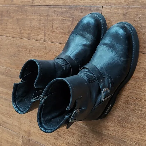 Mens Black Leather Ankle Boots with Buckle