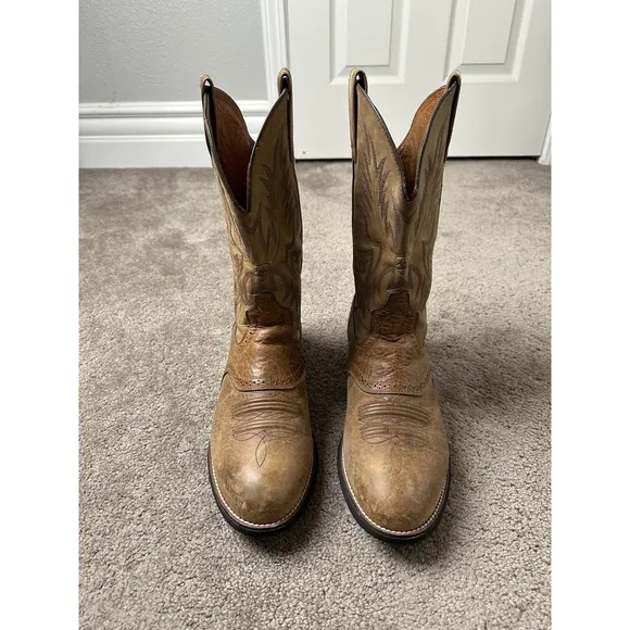 Mens Boots Ariat Stockman Cowboy Western Boots Brown 34912 Leather Size 12 D