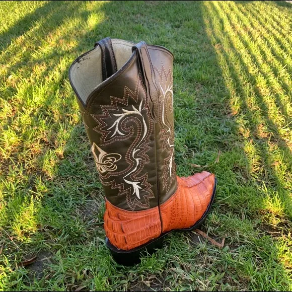 Mens Cowboy Boots Aligator Embossed Print Leather