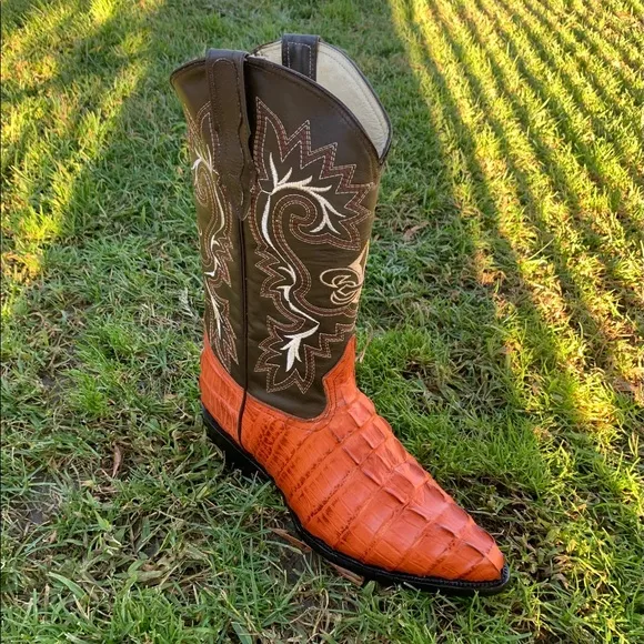 Mens Cowboy Boots Aligator Embossed Print Leather