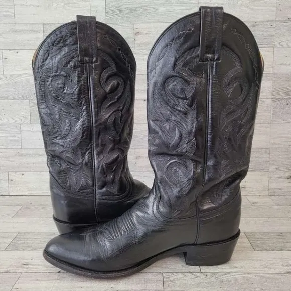 Men's Dan Post Milwaukee Western Black Leather Rodeo Cowboy Boots Size 9