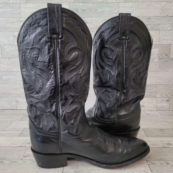 Men's Dan Post Milwaukee Western Black Leather Rodeo Cowboy Boots Size 9