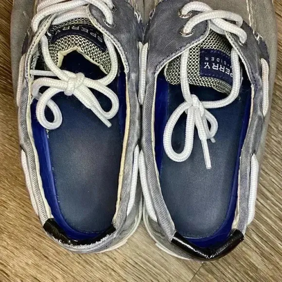 Mens Grey and Blue Sperry Boat Shoes - 9
