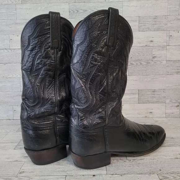 Men's Lucchese Western Black Leather Rodeo Cowboy Boots Size 11 D USA Made