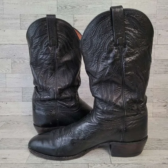 Men's Lucchese Western Black Leather Rodeo Cowboy Boots Size 11 D USA Made