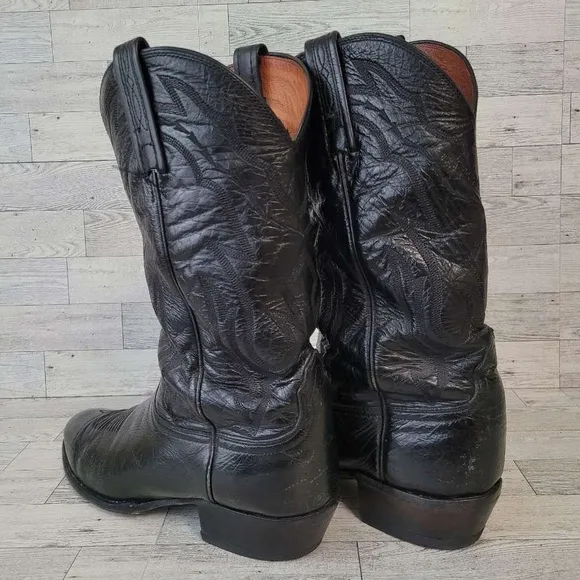 Men's Lucchese Western Black Leather Rodeo Cowboy Boots Size 11 D USA Made