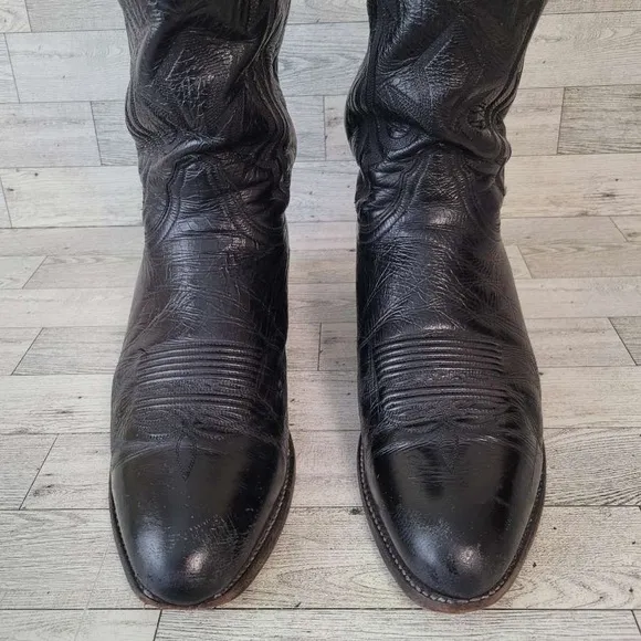 Men's Lucchese Western Black Leather Rodeo Cowboy Boots Size 11 D USA Made