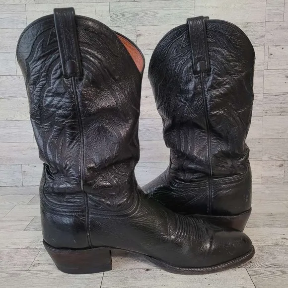 Men's Lucchese Western Black Leather Rodeo Cowboy Boots Size 11 D USA Made