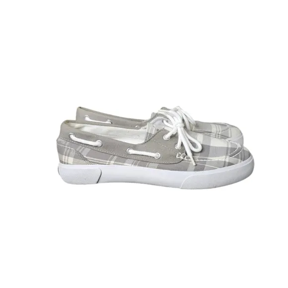 Men's Polo Ralph Lauren Lander Boat Shoes, Grey Plaid, Size 9D