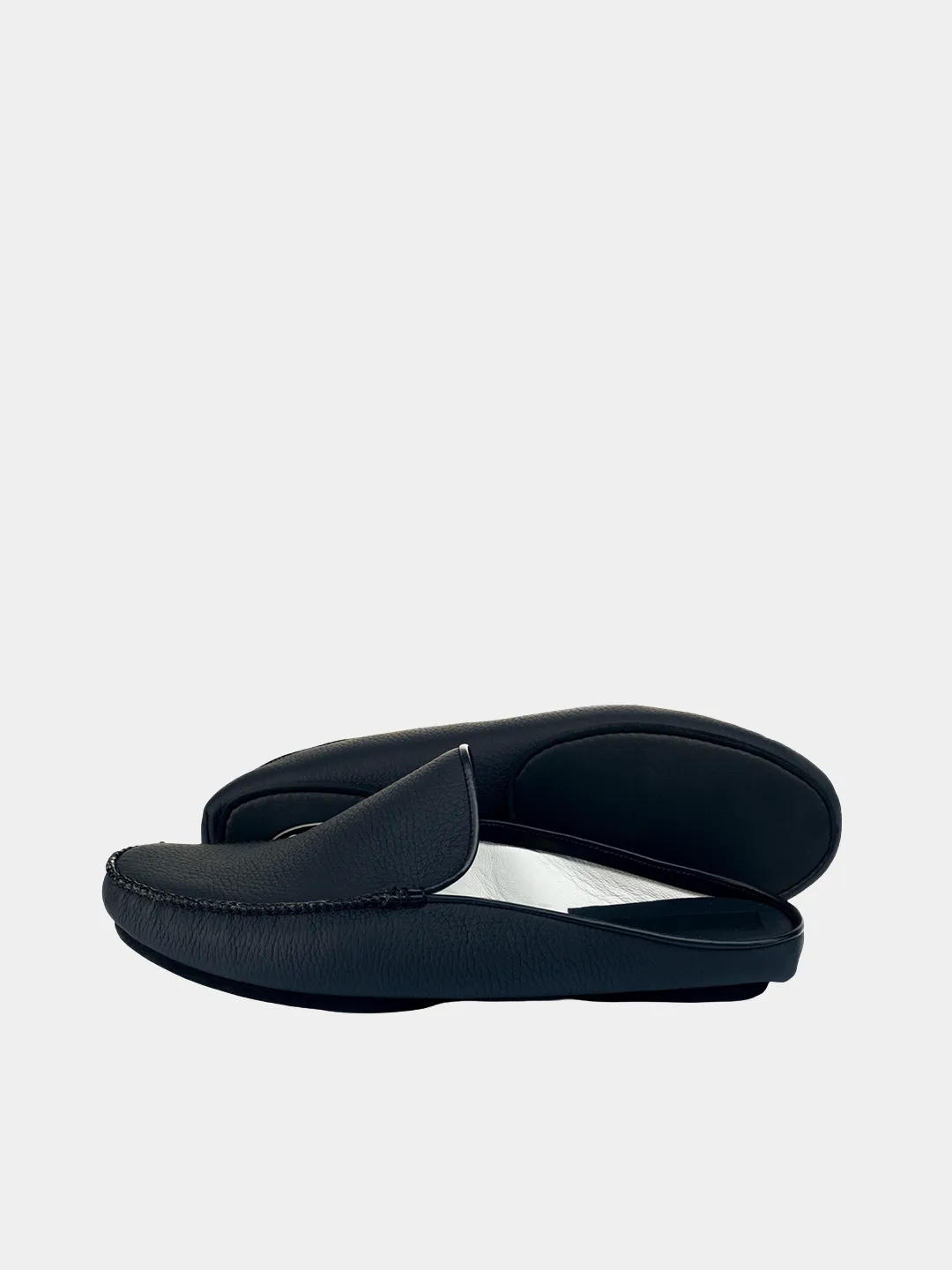 Men's slippers dark blue  Model 1201 Cowhide Leather