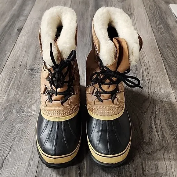 Men's Sorel Caribou Leather Boots Winter Wool Size 10 Rubber Sole