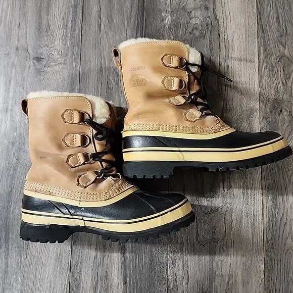 Men's Sorel Caribou Leather Boots Winter Wool Size 10 Rubber Sole