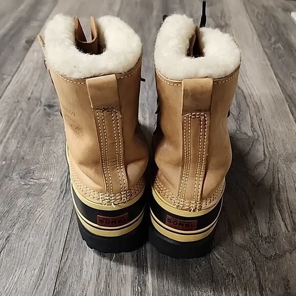 Men's Sorel Caribou Leather Boots Winter Wool Size 10 Rubber Sole