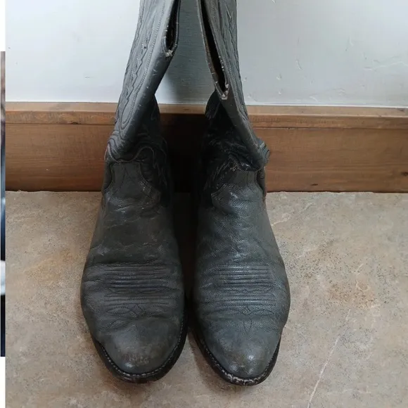 Men's Vintage Panhandle Slim Gray Ostrich Leather Cowboy Boots Sz 9.5 D