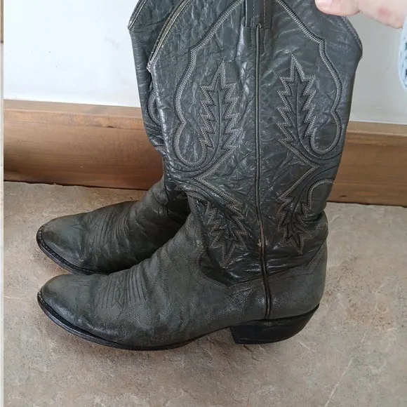 Men's Vintage Panhandle Slim Gray Ostrich Leather Cowboy Boots Sz 9.5 D