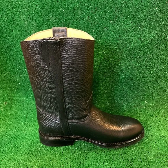 MEN’S WESTERN COWBOY SLIP ON ROUND TOE SIDE ZIPPER BOOTS BLACK BOTA CON CIERRE