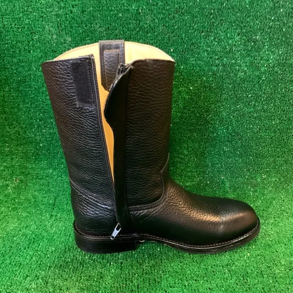 MEN’S WESTERN COWBOY SLIP ON ROUND TOE SIDE ZIPPER BOOTS BLACK BOTA CON CIERRE