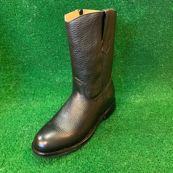 MEN’S WESTERN COWBOY SLIP ON ROUND TOE SIDE ZIPPER BOOTS BLACK BOTA CON CIERRE