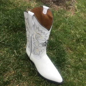 MEN'S WESTERN COWBOY WHITE BOOTS GENUINE LEATHER
