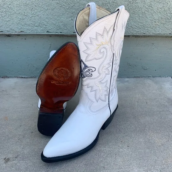 MEN'S WESTERN COWBOY WHITE BOOTS GENUINE LEATHER
