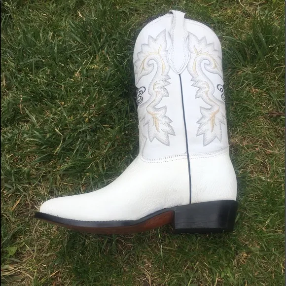 MEN'S WESTERN COWBOY WHITE BOOTS GENUINE LEATHER