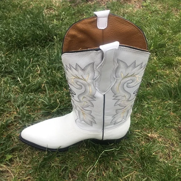 MEN'S WESTERN COWBOY WHITE BOOTS GENUINE LEATHER