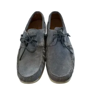 Men's Gray Blue Leather Boat Shoes Slip-On Casual Summer Footwear