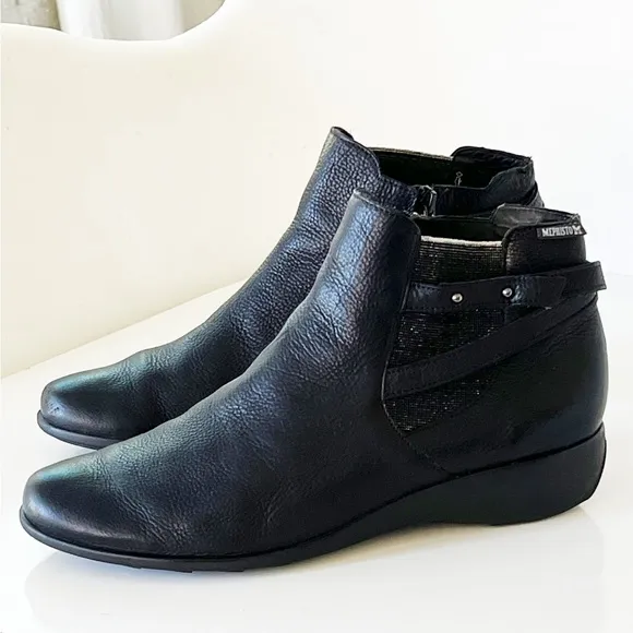 MEPHISTO Black Soft Leather Stella Wedge Air-Jet Zip Ankle Boots Booties 11