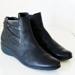 MEPHISTO Black Soft Leather Stella Wedge Air-Jet Zip Ankle Boots Booties 11