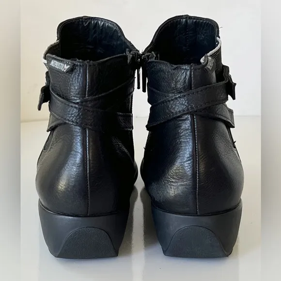 MEPHISTO Black Soft Leather Stella Wedge Air-Jet Zip Ankle Boots Booties 11