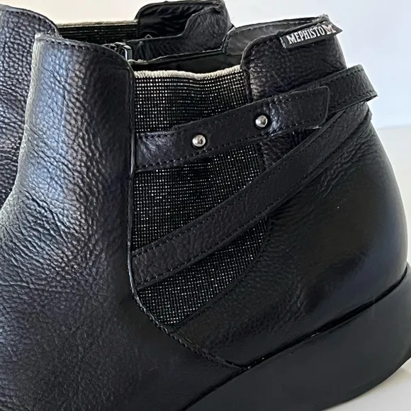 MEPHISTO Black Soft Leather Stella Wedge Air-Jet Zip Ankle Boots Booties 11