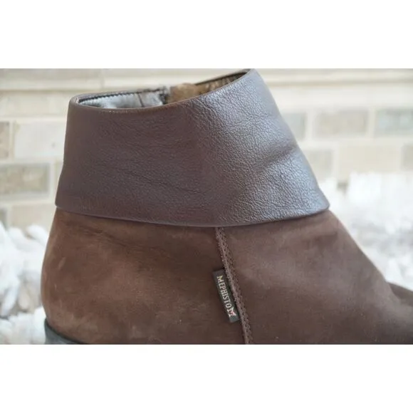 Mephisto Brown Nubuck Leather Foldover Cuff Zip Ankle Boots Size 6.5