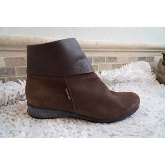 Mephisto Brown Nubuck Leather Foldover Cuff Zip Ankle Boots Size 6.5