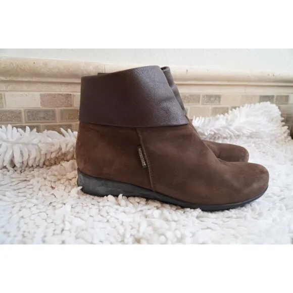 Mephisto Brown Nubuck Leather Foldover Cuff Zip Ankle Boots Size 6.5