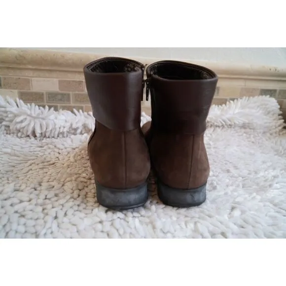 Mephisto Brown Nubuck Leather Foldover Cuff Zip Ankle Boots Size 6.5