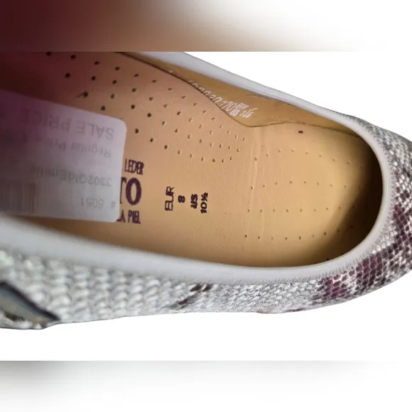 Mephisto Emilie Leather Air-Relax Snakeskin Pattern Ballet Flats Sz 10.5 Gold