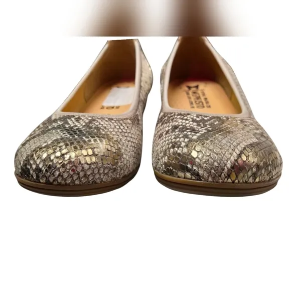 Mephisto Emilie Leather Air-Relax Snakeskin Pattern Ballet Flats Sz 10.5 Gold
